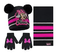 Disney MNFB4658AZ2 Toddler or Little Girl's Minnie Mouse Hat, Scarf and Mitten Or Gloves Cold Weather Set, Black, Ages 4-7, Black/Pink, Glove Set