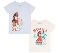 Disney Moana and Friends Mädchen T-Shirt mit Grafikdruck, kurzärmelig, für Kinder, 2er-Pack, Hellblau und Beige, 7-8