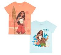Disney Moana and Friends Mädchen T-Shirt mit Grafikdruck, kurzärmelig, für Kinder, 2er-Pack, Koralle und Aquamarin, 7-8