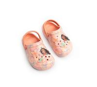 Disney Moana Mädchen Clogs in Korallenrosa | Sandalen mit grafischem Charakter, Blumenmuster und Blumenanhängern | Belüftetes, geformtes Fußbett und Fersenriemen | Alltagsschuh für die Schule
