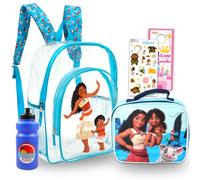 Disney Moana transparenter Rucksack mit Lunchbox, Paket mit 40,6 cm Rucksack für Mädchen, Lunchtasche, Wasserflasche, Aufkleber, mehr, transparente Moana-Schultasche für Kinder, Schulbedarf