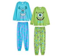 Disney Monsters Inc Jungen-Pyjama-Set, 2er-Pack | Sully & Mike Grafik-Langarmoberteil und langbeinige Pyjamahose für Kinder in Blau und Grün | Kinder-Nachtwäsche mit Charakter-Allover-Print