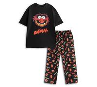 Disney Muppets Tier Pyjama Set für Herren, Kurzarm, Lange Beine | Schwarz-rote Cartoon-Nachtwäsche | Entspannende Loungewear zum Schlafen und Faulenzen | Muppets-Fanartikel