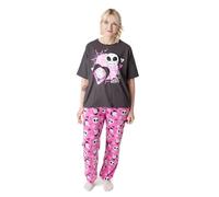 Disney Nightmare Before Christmas Damen-Pyjama-Set | Kurzarm-Oberteil und Lange Pyjamahose mit Jack-Skellington-Motiv in Schwarz und Rosa | Nachtwäsche mit Sally-Motiv