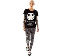 Disney Nightmare Before Christmas Pyjama für Damen | Jack Skellington Pyjama-Set mit T-Shirt und Hose | Schwarzes T-Shirt und elastischer Bund für Erwachsene