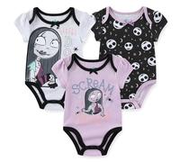 Disney Nightmare Before Christmas Sally and Jack Mädchen 3er-Pack Body für Neugeborene und Säuglinge - Lila/Grau/Schwarz, hellviolett, 3 Monate