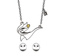 Disney Nightmare Before Christmas Stud Earrings and Necklace Fashion Jewelry Set, Official Licesnse