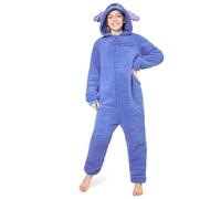 Disney Onesie für Mädchen, 4-15 Jahre - Stitch Jumpsuit - Kuschelanzug Einteiler für Mädchen (Blau Stitch, 7-8 Jahre)