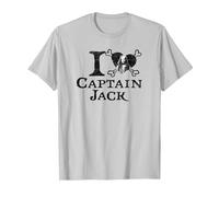 Disney Pirates of the Caribbean I Heart Captain Jack T-Shirt, Herren, Silber, M