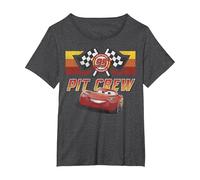 Disney Pixar Cars Lightning McQueen Faded Pit Crew Poster T-Shirt, Damen Große Größen, Anthrazit Meliert, 5X