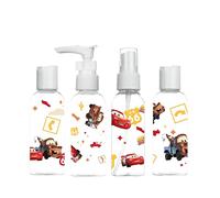 DISNEY Pixar Cars Reise-Kulturbeutel für Kinder, Flash McQueen Flaschen, 4 x 50 ml, leeres Reise-Set, Sicherheit und Praktikabilität für Eltern, Flugzeuggröße, offizielles Produkt Disney
