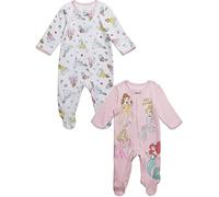 Disney Princess Belle Cinderella Aurora Newborn Baby Girls 2 Pack Zip Up Sleep N' Play Coveralls Pink