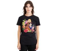 Disney Princess Bouquet with Rapunzel, Moana and Snow White Ladies T Shirt, Black, Medium