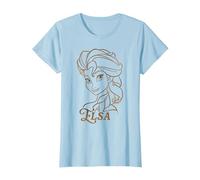Disney Princess Celebration Minimalist Lines Frozen Elsa T-Shirt, Damen, Himmelblau, L