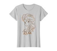 Disney Princess Celebration Minimalist Lines Frozen Elsa T-Shirt, Damen, Silber, XL