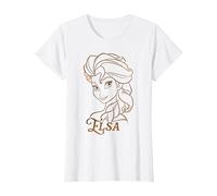 Disney Princess Celebration Minimalist Lines Frozen Elsa T-Shirt, Damen, Weiß, L