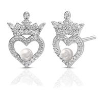 Disney Princess Sterling Silver Cubic Zirconia Birthstone Tiara Stud Earrings, Officially Licensed