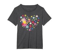 Disney Princess Tinker Bell Fairy and Flower Heart T-Shirt, Damen Große Größen, Anthrazit Meliert, 1X
