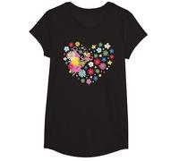 Disney Princess Tinker Bell Fairy and Flower Heart T-Shirt, Mädchen, Schwarz, M