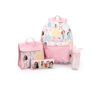 Disney Prinzessin Cinderella Belle Ariel Rosa 4-teiliges Rucksack-Set | Lunchtasche, Federmäppchen & Trinkflasche | Schultasche für Mädchen
