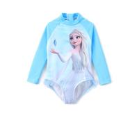 Disney Prinzessin Frozen Elsa Minnie Stitch Einteiler Badeanzug Rashguard Badeanzug UPF 50+ Kleinkind Mädchen Langarm Bademode, Disney Frozen-Farbblock, 3-4 Jahre