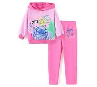 Disney Prinzessin Kleinkind Mädchen Kleidung Langarm Hoodies und Leggings Bekleidungssets Herbst Casual Pullover Trainingsanzug, Stitch-Hot Pink, 10-11 Jahre