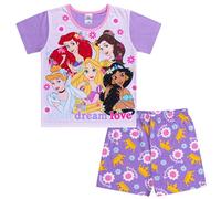 Disney Prinzessin Mädchen Schlafanzug Kurz Pyjama Set Ariel Belle Rapunzel und Jasmin PJ Set, Prinzessin Nachtwäsche Set für Mädchen Alter 2-10 Jahre alt, Flieder, 6-7 Years