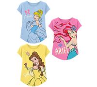 Disney Prinzessin Mädchen T-Shirt (Sets) Jasmin Ariel Tiana Schneewittchen Belle Rapunzel Cinderella Mulan Aurora Moana Kleidung, Hellblau/Rosa/Gelb, 6 Jahre