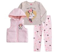 Disney Prinzessin Minnie Mouse Frozen Elsa Anna Mädchen Langarmshirt, Weste und Leggings Hose Set für Kleinkinder und kleine Kinder, Helles Pink, 4 Jahre