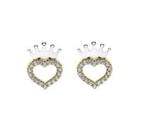 Disney Prinzessin Ohrringe aus Silber für Damen, Krone aus Gelbgold, verziert mit Zirkonia