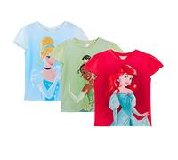 Disney-Prinzessin-T-Shirts für Mädchen, 3er-Pack, kurzärmlige T-Shirts für Kinder, Ariel, die kleine Meerjungfrau, Tiana und Aschenputtel