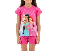 Disney Prinzessinnen Pyjama für Mädchen, T-Shirt und Shorts im Aschenputtel Arielle und Jasmin, Geschenk für Mädchen, Größe 4 Jahre, Fuchsie