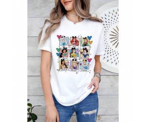 Disney-Prinzessinnen-T-Shirt (9 Prinzessinnenmotive: Cinderella, Belle, Merida, Jasmine, Mulan, Rapunzel, Merida) Rundhals-Kurzarmshirt im lässigen St