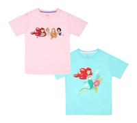 Disney Prinzessinnen und Winnie Puuh Mädchen 2er-Pack kurzärmeliges T-Shirt-Set für Kinder, Rosa/Zyan, 7