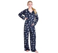 Disney Pyjama Mädchen von 7-14 Jahren - Stitch Schlafanzug Mädchen mit Langem Geknöpften Oberteil und Langer Hose (Marineblau, 12-13 Jahre)