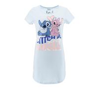 Disney Pyjama Nachthemd Stitch und Angel für Damen, aus Baumwolle, Pastellfarben, kurze Ärmel, hellblau, S