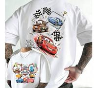 Disney Racing Movie Full-Character T-Shirt , Tide Racing Movie Classic Character Print T-Shirt , Racing Movie McQueen Plate Print Muster - Doppelseiti
