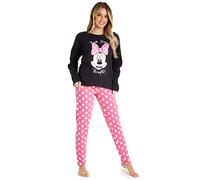 Disney Schlafanzug Damen Lang, Stitch Pyjama Damen Set (Schwarz/Rosa Minnie, M)