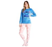 Disney Schlafanzug Damen mit Kuschelsocken Set Charaktere Stitch Geschenke Set (Blau/Rosa Stitch, L)