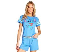 Disney Schlafanzug Damen Sommer Kurz Stitch Winnie Pooh (Blau Stitch, L)