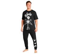 Disney Schlafanzug Herren Lang Lustig Pyjama Set Herren Nachtwäsche Witzig Donald Duck Grumpy Jack Skellington M-3XL (3XL, Schwarz Jack)