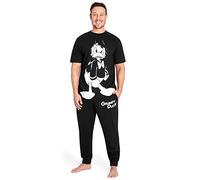 Disney Schlafanzug Herren Lang Lustig Pyjama Set Herren Nachtwäsche Witzig Donald Duck Grumpy Jack Skellington M-3XL (M, Schwarz Donald Duck)
