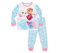 Disney Schlafanzug Mädchen | 100% Baumwolle Frozen Pyjama Kinder | ELSA Eiskönigin Und Anna Lang Schlafanzüge Blau 140cm