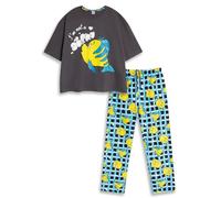 Disney Schwarz-blaues Pyjama-Set für Damen aus „Arielle, die Meerjungfrau“ mit kurzen Ärmeln und Langen Beinen | Zitat „Ich Bin kein Guppy“ | Nachtwäsche im Film-Stil Merch