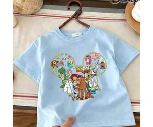 [Disney Series 6-15 Years Old Teen T-Shirt] Disney Toy Story character collection printed short-sleeve T-shirt for boys and girls, round neck, comfort