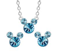 Disney Set aus Halskette und Ohrringen aus Messing für den Geburtsmonat mit Mickey Mouse, Messing, Zirkonia