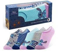 Disney Sneaker Socken Damen Teenager Größe 36-40, 5er-Pack Weich Bunte Lustige Füßlinge, Warme Geschenke für Frauen (Blau Stitch)