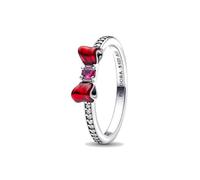 Disney Snow White Bow Sterling Silver Ring with Fuchsia Rose Crystal, Clear Cubic Zirconia and Red Enamel