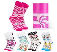 Disney Socken Damen Größe Teenager 35-41, 5er- oder 6er-Packung, Weiche Atmungsaktive Lustige Socken, Warme Geschenke für Frauen (Rosa Alice in Wonderlan, 5 Pcs)