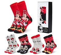Disney Socken Damen Teenager Größe 35-41, 5er Pack Lustige Socken mit Motiv, Baumwollsocken für Zuhause Freizeit, Geschenke für Frauen (35-41 EU, Rot Minnie Mouse)